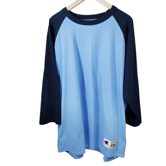 Champion Other - Champion Men's Three-Quarter Raglan Sleeve Baseball T-Shirt Size 2XL Blue